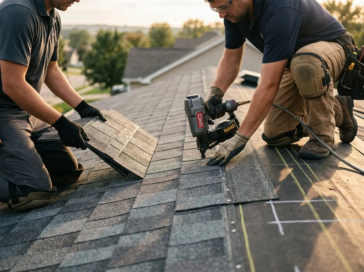 Professional roofer working on a residential roof in Boulder City